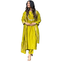 LookMark Women's Silk Blend Kurta Pant with Jacquard Dupatta Set and Khatali Work Suitable for Every Indian Occasion (AZ-LM-OG-KS2177 Yellow-XXL)