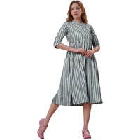 Vinchic Womens Pure Cotton Striped Anarkali Kurtis|Collar Kurti