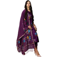 GoSriKi Women's Chanderi Cotton Straight Printed Kurta with Pant & Dupatta (Tank Violet-NW-GS_S_Violet_Small)
