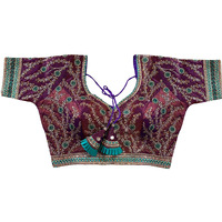 Pujia Mills Women's Milan Silk Embroidered with Sequins Work Half Sleeve Blouse (Indra Purple 42)