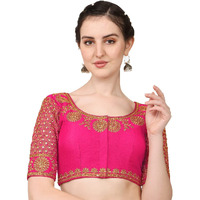 Pujia Mills Embroidery & Thread Work Phantom Silk Readymade Blouse Pink