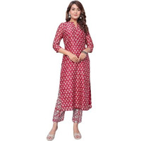 GRECIILOOKS Women Cotton Blend Casual Regular Fit Kurta Set (Red, Medium)