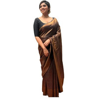 Anjaneya Sarees Women Kanjivaram Banarasi Silk Saree With Blouse (Brown)