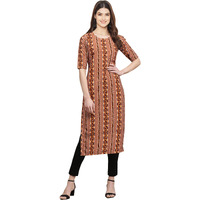 Pinkmint Women's Crepe Multicolor Color Striped Digital Printed Straight Kurti [F-530344_M]