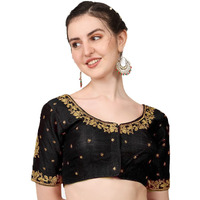 Vihu Fashion Women's Multicolour Phantom Silk Heavy Embroidery Half Sleeve Readymade Saree Blouse for Lehenga Choli (Black, 38)