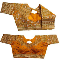Pujia Mills Women's Blouse Readymade Blouse Embroidery Multi Coding Gold Thread Indian Ethnic Designer Stitched Women's Readymade Saree Blouse Yellow Color Blouse for Women for Saree Lehenga Choli