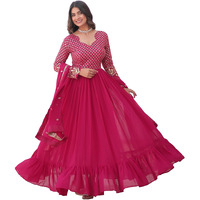 Fashion Basket Women's Georgette Anarkali Kurta Set with Duptta for Women (in, Alpha, 2XL, Regular, Pink)