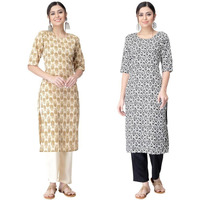 Pinkmint Kurta Set for Women ll Printed Kurti & Pant Set ll Regular Kurta Set ll (Pack of 2) Gold-Black