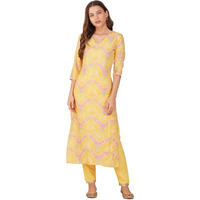 rytras Women's Foil Printed Straight Kurta(RYT557,Yellow,L)
