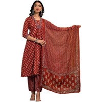 KLOSIA Women's Printed A-Line Kurta and Pant Set with Dupatta with Embroidered Neck Work | Suit | Embroidery | Ethnic Set | Kurta set for Women | (X-Large)