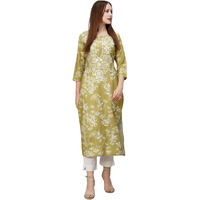 GoSriKi Women's Cotton Blend Chikankari EmbroideGreen Straight Kurta (Rutika-Mehandi-GS_XL_Green_X-Large)