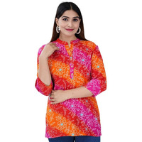 Jikonet Women's Printed Rayon Straight Short Kurti - 526, (Large, Chundadi)