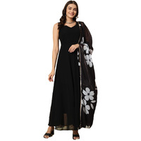 Fashion Basket Women's Georgette Anarkali Kurta Set with Duptta for Women (in, Alpha, M, Regular, Black)