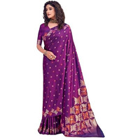 Flosive Women's Latest Color Kanjivaram Silk Saree With Blouse (PURPLE)