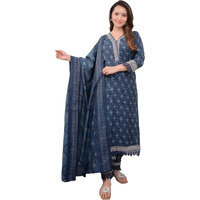 KLOSIA Viscose Women Straight Kurta and Pant Set with Dupatta (in, Alpha, 2XL, Blue)