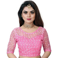 Pujia Mills Women's Shipali Net Work Half Sleeves Blouse (Shipli Patti_ Baby Pink_38)