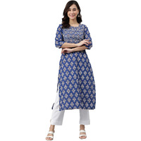 Janasya Women's Cotton Straight Kurta (JNE3806-KR_Blue_XXX-Large)