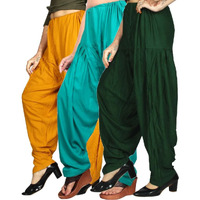FASHION GALLERY Women's 100% Pure & Soft Rayon Cotton Patiala Pack of 3 (Waist Size 28" inch to 42" inch)
