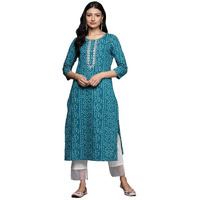 Varanga Women's Cotton Kurti for Women - Turquoise Blue Bandhani Printed Kurta - You Can Wear As Regular Wear, Office Wear (Double Extra Large)