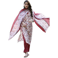 Pinkmint Salwar Suit For Women Cotton Flower Printed Kurta & Straight Pant With Dupatta