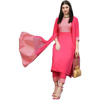 GoSriKi Women's Cotton Blend Straight Printed Kurta with Pant & Dupatta (KIKU Rani-GS_XXL_Pink_XX-Large)