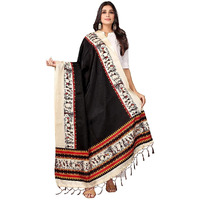 KEMZA Women's Warli Printed Cotton Silk Dupatta (Black) with Traditional Print Surface