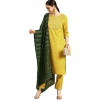 Nermosa Women Solid Straight Kurta and Pant Set with Dupatta (Medium) Yellow