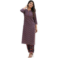DHRUVI TRENDZ Women Cotton Blend Fancy Kurta Set Regular Fit Printed (DT-K2706&P128_Blue_L)