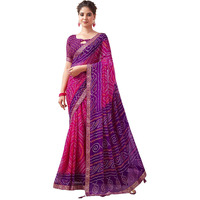 SAMAH Women's Pure Chiffon Saree (3728S2634N_Deep Purple & Magenta2)