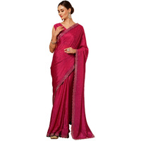 Villagius Bollywood Silk Blend Saree with Swarovski Crystals - Luxury Self-Design, Ethereal Look for Red Carpet Events & Lavish Weddings (PINK)