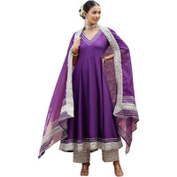 Stylum Women's Solid Rayon Anarkali Kurta Pant & Dupatta Set (KPDVOILKIVI42_Violet, XL)