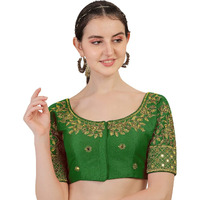 Vihu Fashion Women's Silk Floral Half Sleeve Blouse (gwaliya Blouse_Green_38)