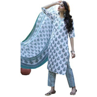 Pinkmint Salwar Suit For Women Cotton Flower Printed Kurta & Straight Pant With Dupatta