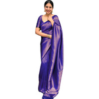 Anjaneya Sarees Woven Banarasi Silk Kanjivaram Sarees With Blouse (Royal Blue)