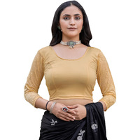 Jaanvi fashion Women's Stretchable Cotton Lycra Readymade Long Sleeves Saree Blouse (Fiona-Gold-s)