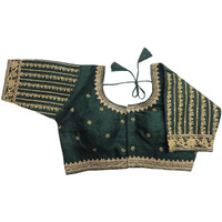 Vihu Fashion Women's Readymade Blouse Embroidery Multi Coding Gold Thread Indian Ethnic Designer Stitched Readymade Saree Half Sleeve Dark Green Color Blouse for Women for Saree Lehenga Choli