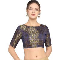 OOMPH! Women's Art Silk Floral Half Sleeve Saree Blouse (rbbl19s_Navy Blue_S)