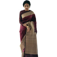 Flosive Women's Maroon Kanjivaram Silk Saree With Zari Weaving With Blouse