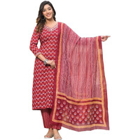 KLOSIA Women Printed Straight Kurta and Pant Set with Dupatta (X-Large) Maroon