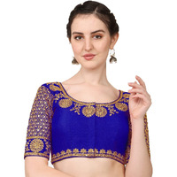 Pujia Mills Embroidery & Thread Work Phantom Silk Readymade Blouse Royal