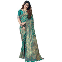 SWARON Women's Art Silk Banarasi Jacquard Saree with Unstitched Blouse Piece (3412S152NW_Rama Green & Gold)