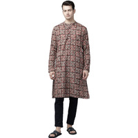 See Designs Maroon and Beige Kalamkari Print Straight Kurta Long Sleeves_SDKT951XS