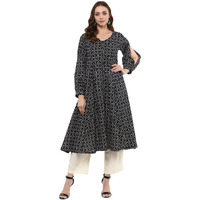 idaLia Cotton Blend Kurta Set for Women, 3/4 Sleeve, Calf-Length, Elegant Design for Special Occasions Navy Blue