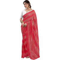 Satrani Women's Georgette Zari Work Ready To Wear Saree with Unstitched Blouse Piece (14RS133N_Punch Pink)