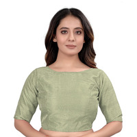 Sumaira Tex Women's Slub Silk Boat Neck with Elbow Length Sleeve Plain Fancy Blouse(Slub Pista_M)