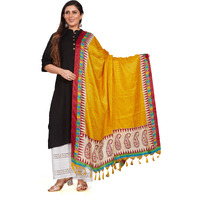 RANI SAAHIBA Women's Printed Art Silk Dupatta(SKRDD2775_Gold)