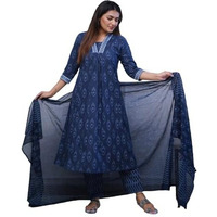 Alvami Women Anarkali Kurta and Pant Set with Dupatta (XL) Blue