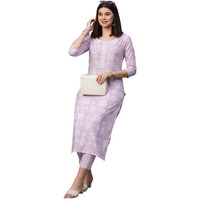 ANNI DESIGNER Women's Cotton Blend Printed Straight Kurta with Pant (Mukh Purple_XXL_Purple_XX-Large)