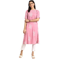 rytras Women's Printed Straight Kurta(RYT570,Peach,3XL)