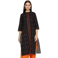 Amazon Brand - Myx Women's Cotton Regular Kurti (PAG 33_Black Ikat_Large)